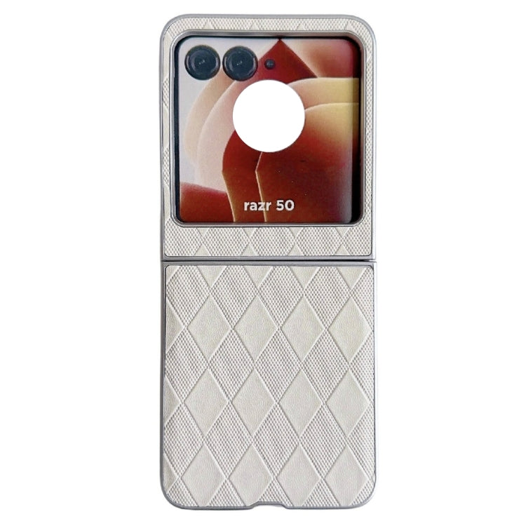 For Motorola Razr 50 Ultra Pearlescent Paint Diamond Shaped Checkered Leather Phone Case(Silver) by buy2fix