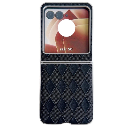 For Motorola Razr 50 Ultra Pearlescent Paint Diamond Shaped Checkered Leather Phone Case(Black) by buy2fix