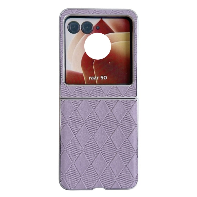 For Motorola Razr 50 Ultra Pearlescent Paint Diamond Shaped Checkered Leather Phone Case(Purple) by buy2fix