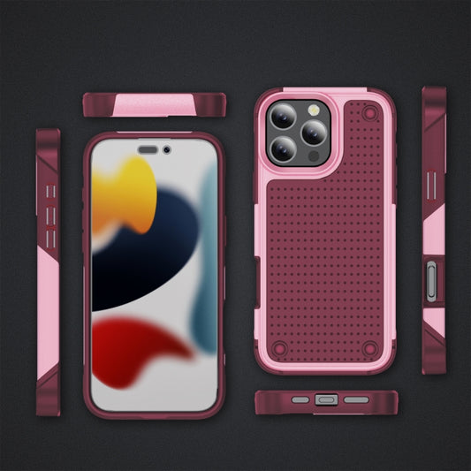 For iPhone 16 Pro PC + TPU Shockproof Protective Phone Case(Pink+Dark Red) by buy2fix