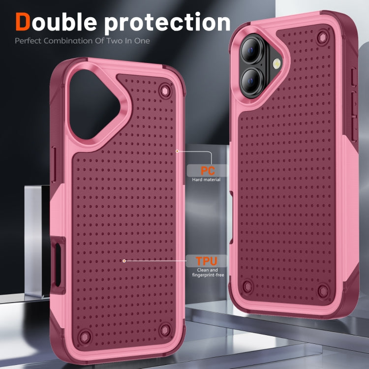 For iPhone 16 PC + TPU Shockproof Protective Phone Case(Pink+Dark Red) - iPhone 16 Cases by buy2fix | Online Shopping UK | buy2fix