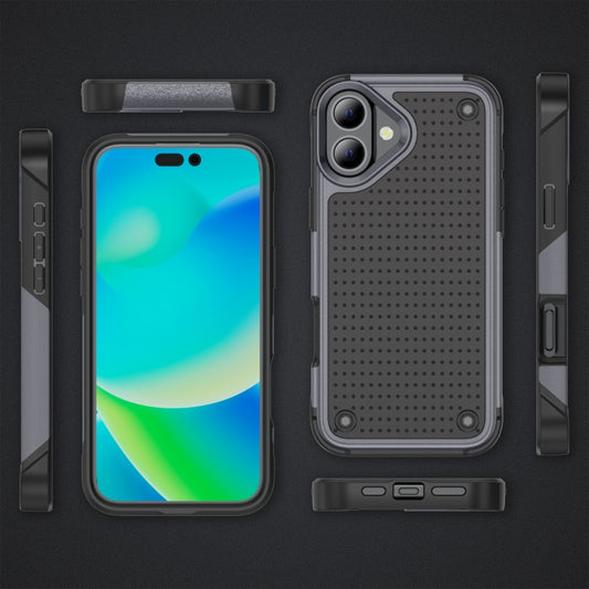 For iPhone 16 PC + TPU Shockproof Protective Phone Case(Grey+Black) by buy2fix