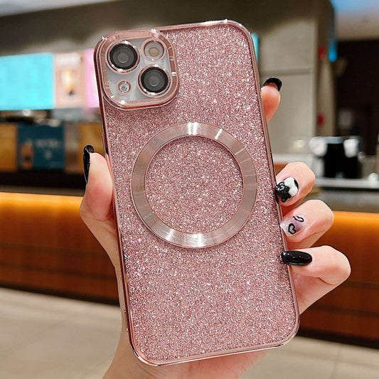 For iPhone 13 Electroplating Pure Color Glitter Powder MagSafe Phone Case(Pink) - iPhone 13 Cases by buy2fix | Online Shopping UK | buy2fix