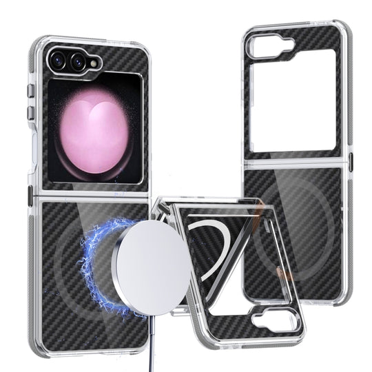 For Samsung Galaxy Z Flip6/7 FE Dual-Color Carbon Fiber Texture Magsafe Phone Case(Gray)