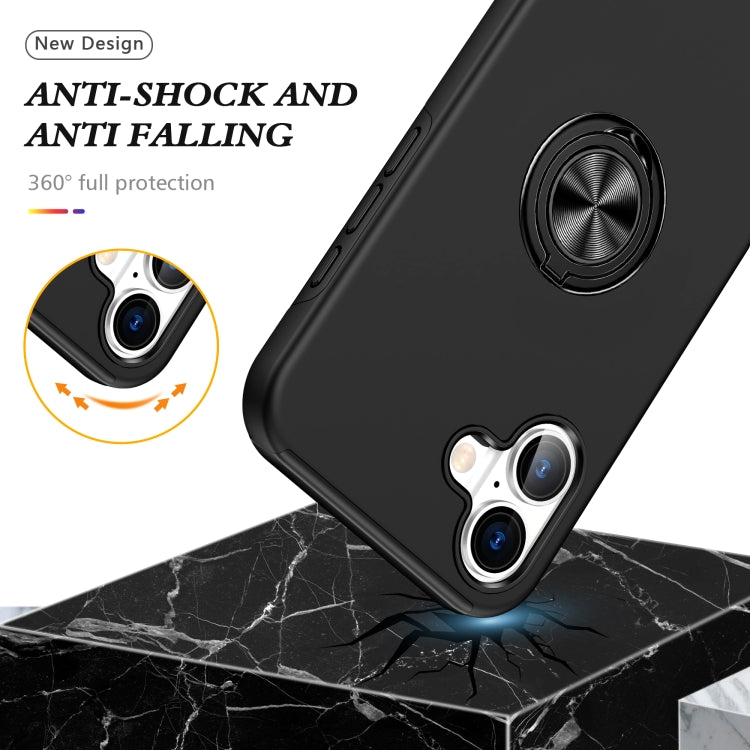 For iPhone 16 PC Hybrid TPU Magnetic Ring Holder Phone Case(Black) - iPhone 16 Cases by buy2fix | Online Shopping UK | buy2fix