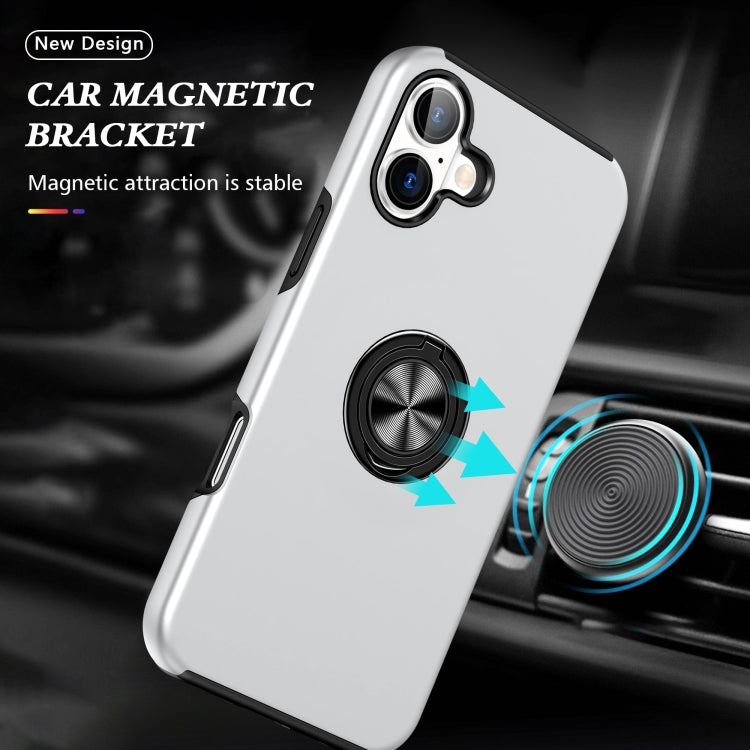 For iPhone 16 PC Hybrid TPU Magnetic Ring Holder Phone Case(Silver) - iPhone 16 Cases by buy2fix | Online Shopping UK | buy2fix