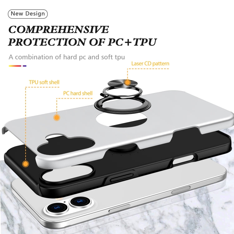 For iPhone 16 PC Hybrid TPU Magnetic Ring Holder Phone Case(Silver) - iPhone 16 Cases by buy2fix | Online Shopping UK | buy2fix