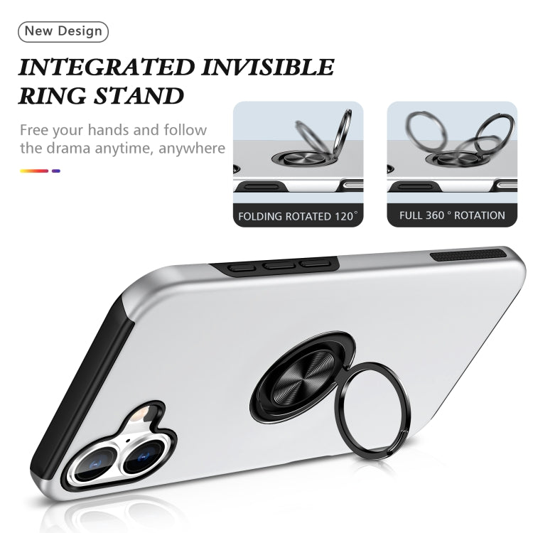 For iPhone 16 PC Hybrid TPU Magnetic Ring Holder Phone Case(Silver) - iPhone 16 Cases by buy2fix | Online Shopping UK | buy2fix