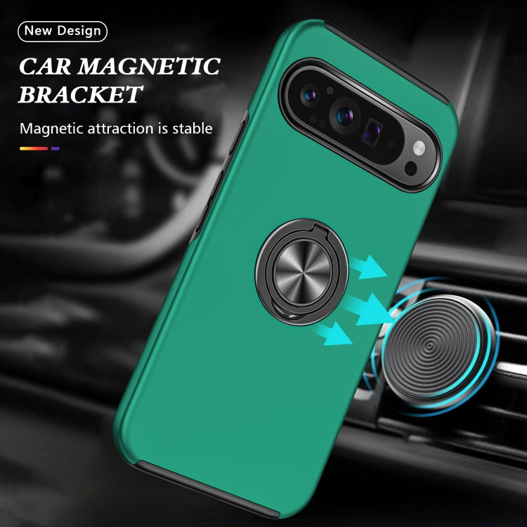 For Google Pixel 9 Pro PC Hybrid TPU Magnetic Ring Holder Phone Case(Dark Green) - Google Cases by buy2fix | Online Shopping UK | buy2fix