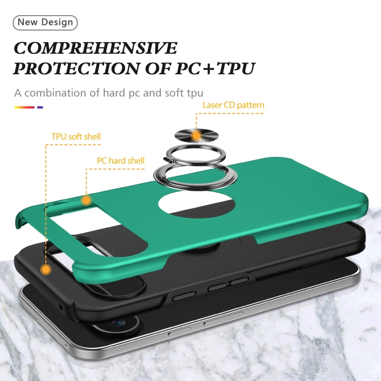 For Google Pixel 9 Pro PC Hybrid TPU Magnetic Ring Holder Phone Case(Dark Green) - Google Cases by buy2fix | Online Shopping UK | buy2fix