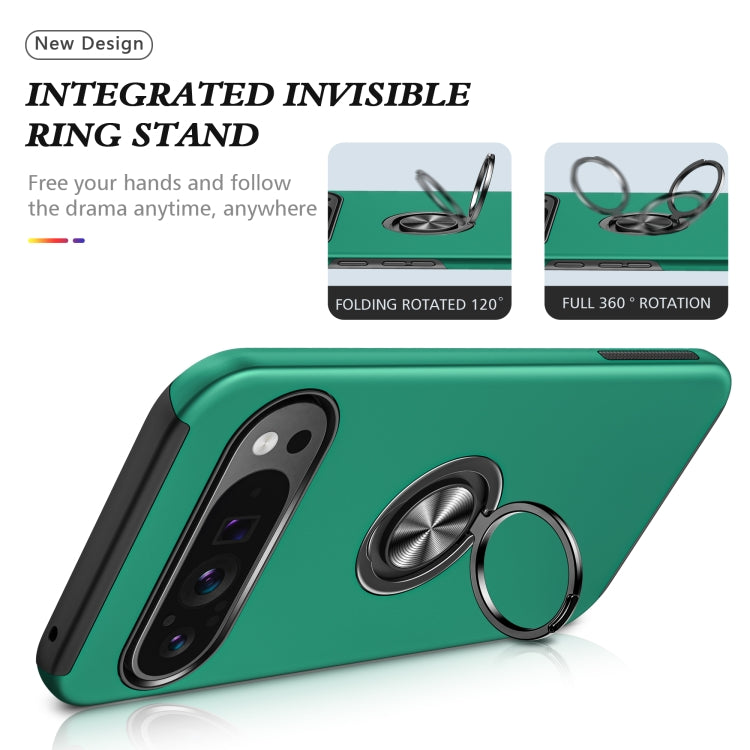 For Google Pixel 9 Pro PC Hybrid TPU Magnetic Ring Holder Phone Case(Dark Green) - Google Cases by buy2fix | Online Shopping UK | buy2fix