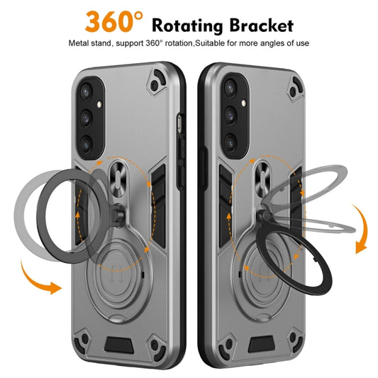 For Samsung Galaxy S25 5G Metal Ring 360 Degree Rotating Holder PC Hybrid TPU Phone Case(Silver Grey) by buy2fix