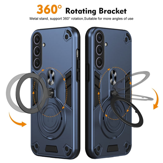 For Samsung Galaxy S25+ 5G Metal Ring 360 Degree Rotating Holder PC Hybrid TPU Phone Case(Navy Blue) by buy2fix
