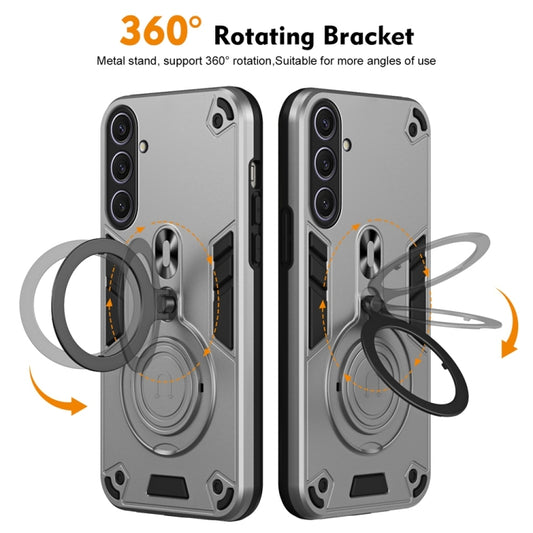 For Samsung Galaxy S25+ 5G Metal Ring 360 Degree Rotating Holder PC Hybrid TPU Phone Case(Silver Grey) by buy2fix