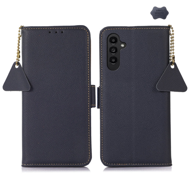 For Samsung Galaxy A16 5G Side-Magnetic TJ Genuine Leather RFID Phone Case(Blue) - Galaxy Phone Cases by buy2fix | Online Shopping UK | buy2fix