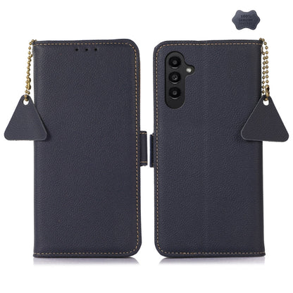 For Samsung Galaxy A16 5G Side-Magnetic TJ Genuine Leather RFID Phone Case(Blue) - Galaxy Phone Cases by buy2fix | Online Shopping UK | buy2fix