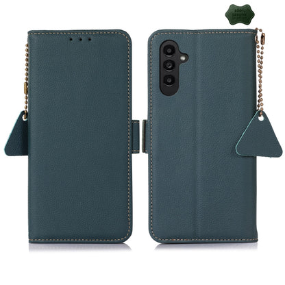 For Samsung Galaxy A16 5G Side-Magnetic TJ Genuine Leather RFID Phone Case(Green) - Galaxy Phone Cases by buy2fix | Online Shopping UK | buy2fix