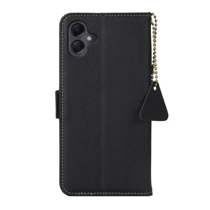 For Samsung Galaxy A06 4G Side-Magnetic TJ Genuine Leather RFID Phone Case(Black) - Galaxy Phone Cases by buy2fix | Online Shopping UK | buy2fix