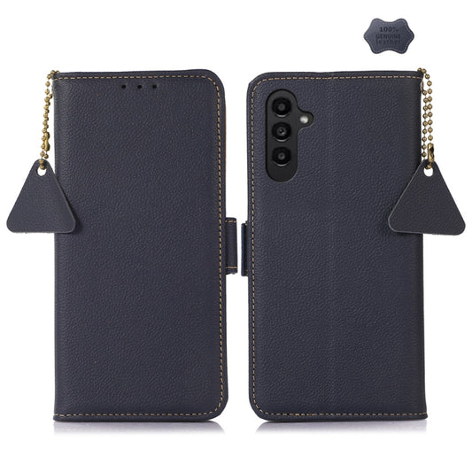 For Samsung Galaxy A36 Side-Magnetic TJ Genuine Leather RFID Phone Case(Blue) - Galaxy Phone Cases by buy2fix | Online Shopping UK | buy2fix