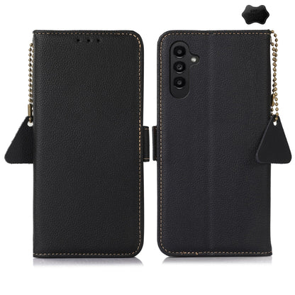 For Samsung Galaxy A26 5G Side-Magnetic TJ Genuine Leather RFID Phone Case(Black) - Galaxy Phone Cases by buy2fix | Online Shopping UK | buy2fix