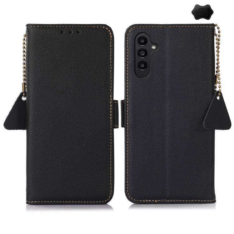 For Samsung Galaxy A56 5G Side-Magnetic TJ Genuine Leather RFID Phone Case(Black) - Galaxy Phone Cases by buy2fix | Online Shopping UK | buy2fix