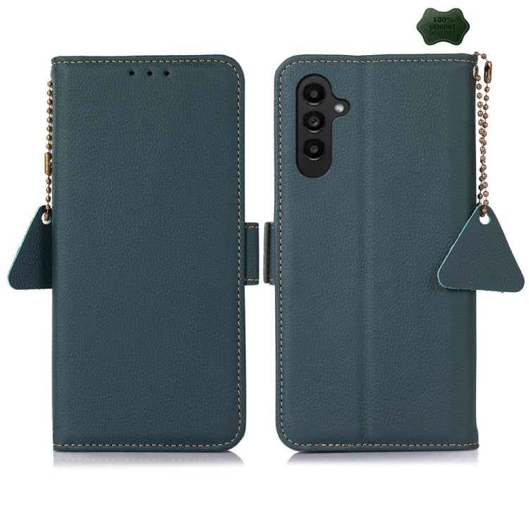 For Samsung Galaxy A56 5G Side-Magnetic TJ Genuine Leather RFID Phone Case(Green) - Galaxy Phone Cases by buy2fix | Online Shopping UK | buy2fix