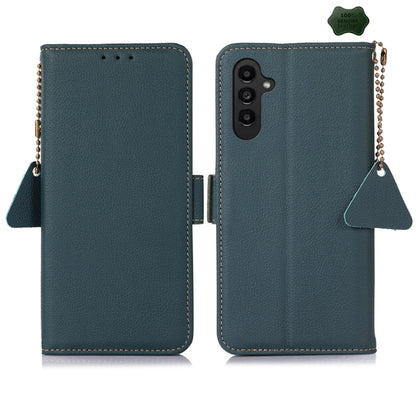For Samsung Galaxy A56 5G Side-Magnetic TJ Genuine Leather RFID Phone Case(Green) - Galaxy Phone Cases by buy2fix | Online Shopping UK | buy2fix