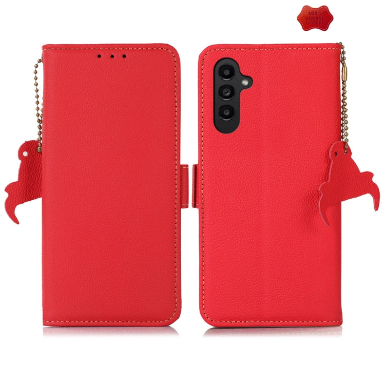 For Samsung Galaxy M35 Side-Magnetic TJ Genuine Leather RFID Phone Case(Red) - Galaxy Phone Cases by buy2fix | Online Shopping UK | buy2fix
