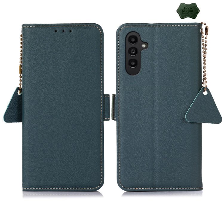 For Samsung Galaxy M35 Side-Magnetic TJ Genuine Leather RFID Phone Case(Green) - Galaxy Phone Cases by buy2fix | Online Shopping UK | buy2fix