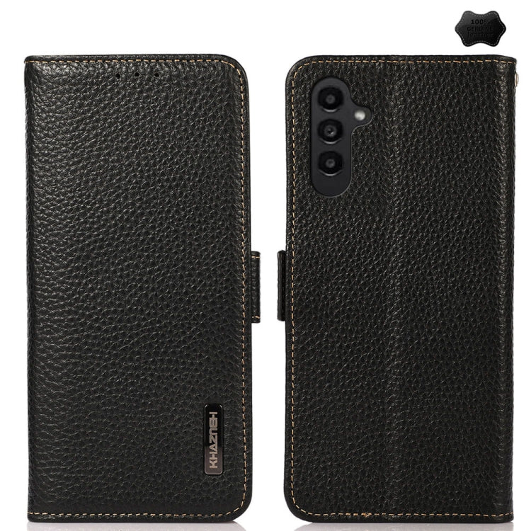 For Samsung Galaxy A16 5G KHAZNEH Side-Magnetic Litchi Genuine Leather RFID Phone Case(Black) - Galaxy Phone Cases by buy2fix | Online Shopping UK | buy2fix
