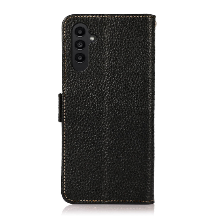 For Samsung Galaxy A16 5G KHAZNEH Side-Magnetic Litchi Genuine Leather RFID Phone Case(Black) - Galaxy Phone Cases by buy2fix | Online Shopping UK | buy2fix