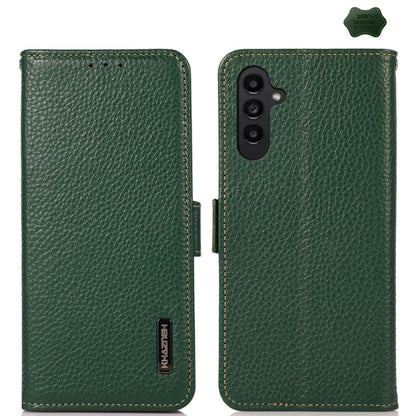 For Samsung Galaxy A16 5G KHAZNEH Side-Magnetic Litchi Genuine Leather RFID Phone Case(Green) - Galaxy Phone Cases by buy2fix | Online Shopping UK | buy2fix