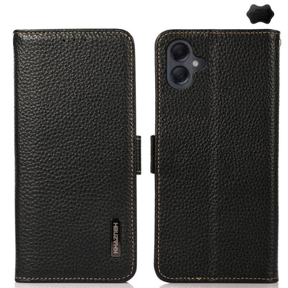 For Samsung Galaxy A06 4G KHAZNEH Side-Magnetic Litchi Genuine Leather RFID Phone Case(Black) - Galaxy Phone Cases by buy2fix | Online Shopping UK | buy2fix