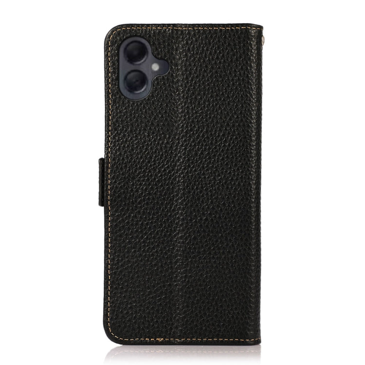 For Samsung Galaxy A06 4G KHAZNEH Side-Magnetic Litchi Genuine Leather RFID Phone Case(Black) - Galaxy Phone Cases by buy2fix | Online Shopping UK | buy2fix