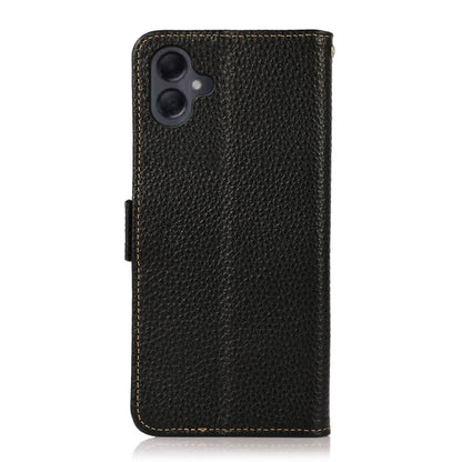For Samsung Galaxy A06 4G KHAZNEH Side-Magnetic Litchi Genuine Leather RFID Phone Case(Black) - Galaxy Phone Cases by buy2fix | Online Shopping UK | buy2fix