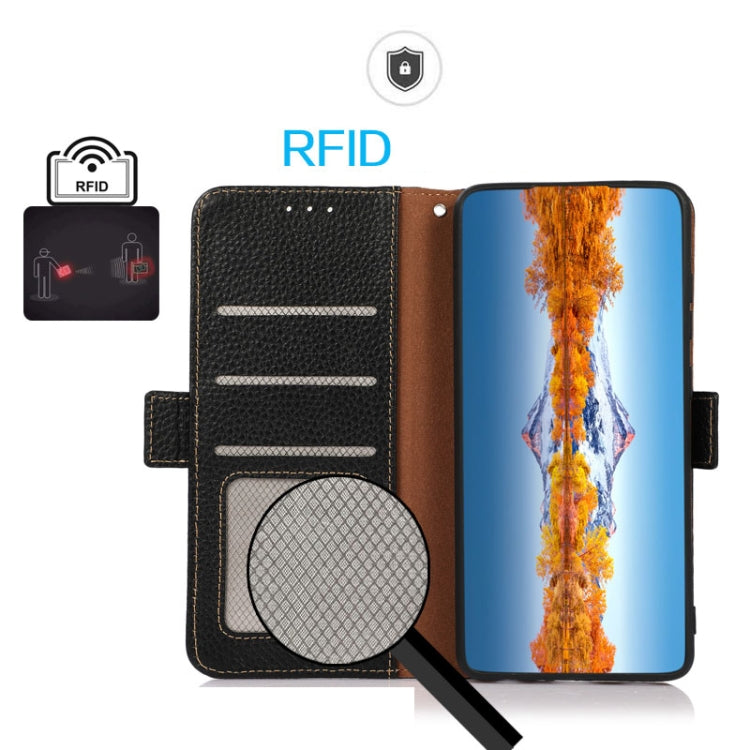 For Samsung Galaxy A06 4G KHAZNEH Side-Magnetic Litchi Genuine Leather RFID Phone Case(Black) - Galaxy Phone Cases by buy2fix | Online Shopping UK | buy2fix