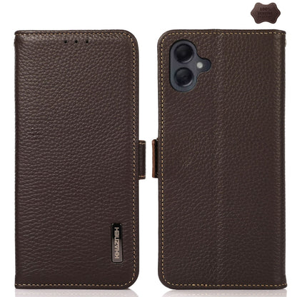For Samsung Galaxy A06 4G KHAZNEH Side-Magnetic Litchi Genuine Leather RFID Phone Case(Brown) - Galaxy Phone Cases by buy2fix | Online Shopping UK | buy2fix