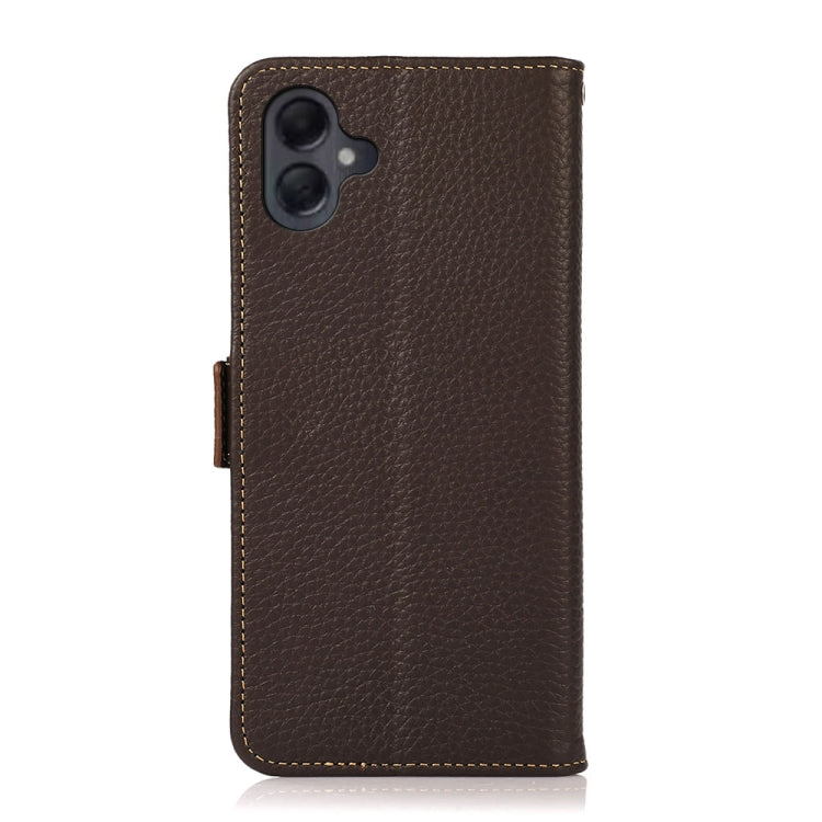 For Samsung Galaxy A06 4G KHAZNEH Side-Magnetic Litchi Genuine Leather RFID Phone Case(Brown) - Galaxy Phone Cases by buy2fix | Online Shopping UK | buy2fix