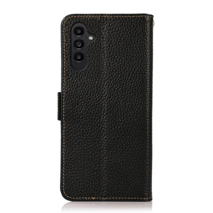 For Samsung Galaxy A36 KHAZNEH Side-Magnetic Litchi Genuine Leather RFID Phone Case(Black) - Galaxy Phone Cases by buy2fix | Online Shopping UK | buy2fix
