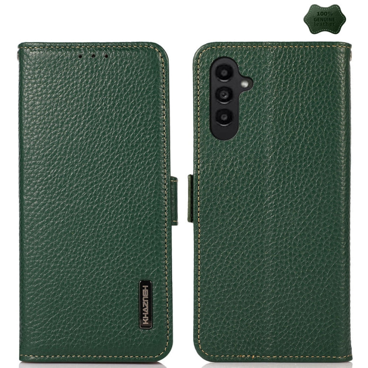 For Samsung Galaxy A36 KHAZNEH Side-Magnetic Litchi Genuine Leather RFID Phone Case(Green) - Galaxy Phone Cases by buy2fix | Online Shopping UK | buy2fix