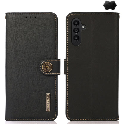 For Samsung Galaxy A36 KHAZNEH Custer Genuine Leather RFID Phone Case(Black) - Galaxy Phone Cases by buy2fix | Online Shopping UK | buy2fix