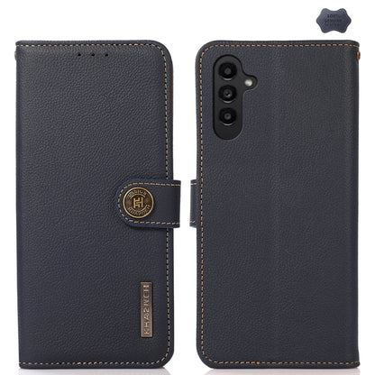 For Samsung Galaxy A26 5G KHAZNEH Custer Genuine Leather RFID Phone Case(Blue) - Galaxy Phone Cases by buy2fix | Online Shopping UK | buy2fix