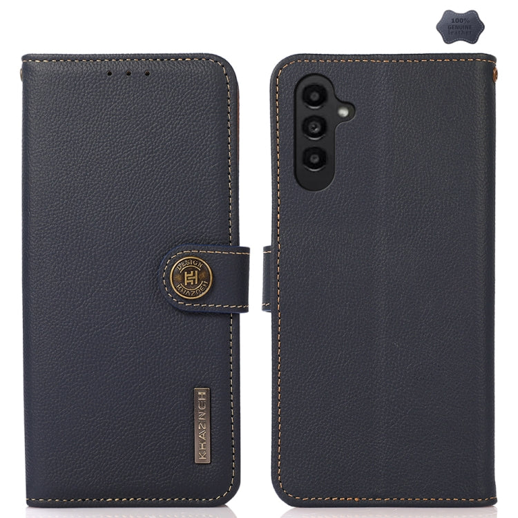 For Samsung Galaxy A56 5G KHAZNEH Custer Genuine Leather RFID Phone Case(Blue) - Galaxy Phone Cases by buy2fix | Online Shopping UK | buy2fix