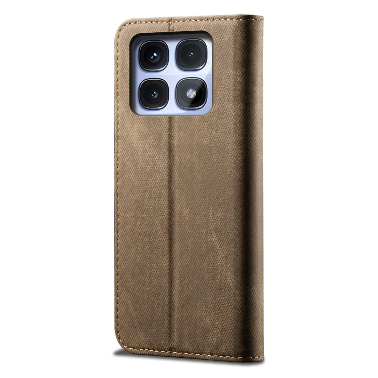 For Redmi K70 Ultra 5G Denim Texture Casual Style Horizontal Flip Leather Case(Khaki) - Xiaomi Cases by buy2fix | Online Shopping UK | buy2fix