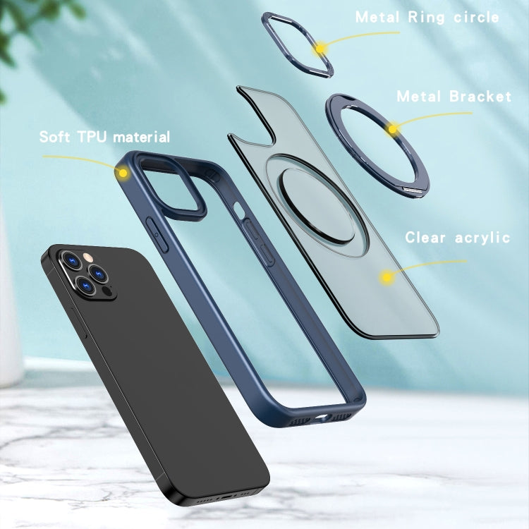 For iPhone 12 Pro Wing Series MagSafe Magnetic Ring Holder Phone Case(Blue) - iPhone 12 / 12 Pro Cases by buy2fix | Online Shopping UK | buy2fix