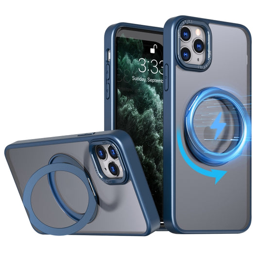 For iPhone 11 Pro Wing Series MagSafe Magnetic Ring Holder Phone Case(Blue) - iPhone 11 Cases by buy2fix | Online Shopping UK | buy2fix