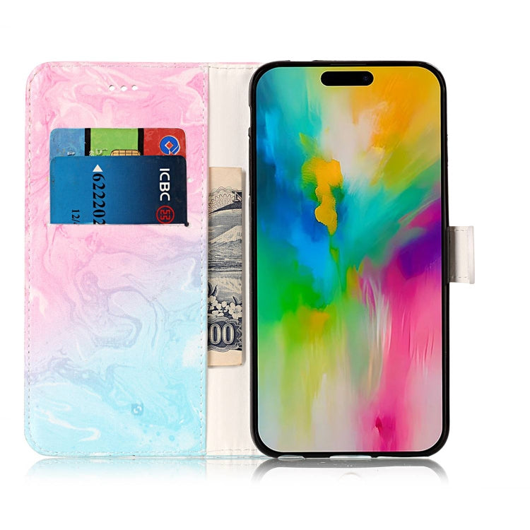 For iPhone 16 Pro Colored Drawing Marble Pattern Leather Phone Case(Pink Green Marble) - iPhone 16 Pro Cases by buy2fix | Online Shopping UK | buy2fix