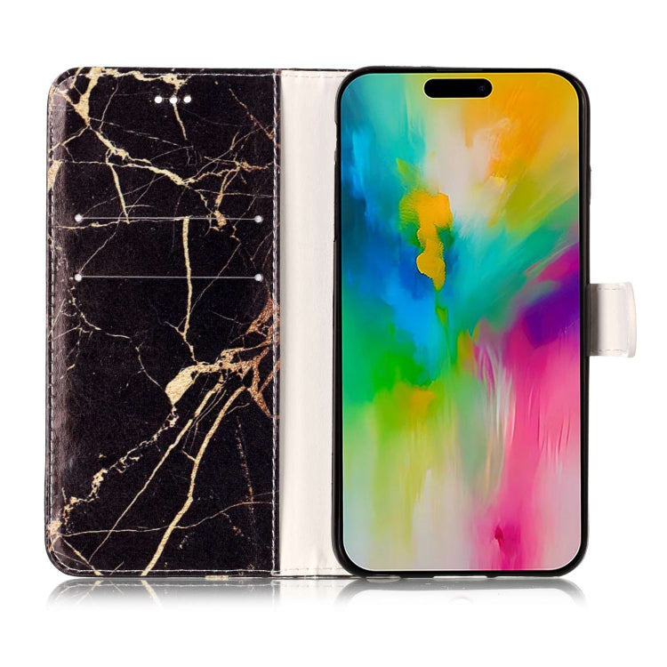 For iPhone 16 Plus Colored Drawing Marble Pattern Leather Phone Case(Black Gold Marble) - iPhone 16 Plus Cases by buy2fix | Online Shopping UK | buy2fix