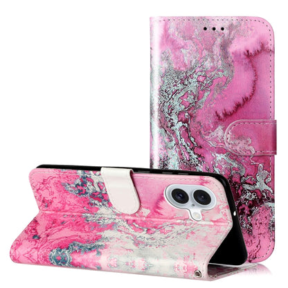 For iPhone 16 Plus Colored Drawing Marble Pattern Leather Phone Case(Pink Seawater) - iPhone 16 Plus Cases by buy2fix | Online Shopping UK | buy2fix