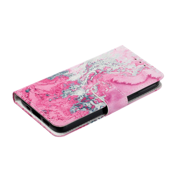 For iPhone 16 Plus Colored Drawing Marble Pattern Leather Phone Case(Pink Seawater) - iPhone 16 Plus Cases by buy2fix | Online Shopping UK | buy2fix